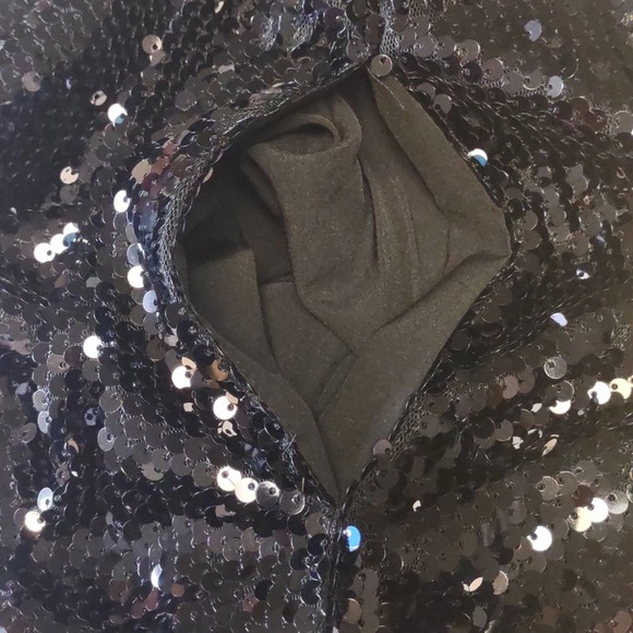 Melloday Sequin Balloon Sleeve Striped Midi Dress Black Small - Picture 9 of 10